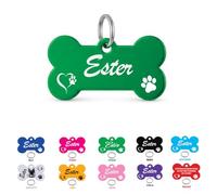 Targhetta Osso Personalizzata in Alluminio per Animali Verde | Il gioiello per il tuo Pet,10 Colori, incisione di Foto, Non Scolorisce, 3,8 x 2,5 cm, Anello Incluso