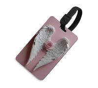 Targhetta per bagagli con ali d'angelo piumate bianche e rosa rosa