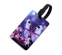 Targhetta per bagagli con farfalla viola con carta d'identità, in pelle, impermeabile, accessori da viaggio per adulti, donne e uomini