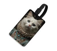 Targhetta per bagagli con gatto bianco vestito come una regina rinascimentale da viaggio per borsa o bagaglio