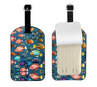 Targhetta per bagagli in pelle PU a forma di pesce di scogliera sottomarina, su entrambi i lati, personalizzabile con copertura per la privacy