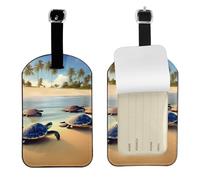 Targhetta per bagagli in pelle PU con tartarughe sulla spiaggia, doppia faccia personalizzabile per valigia da viaggio con copertura per la privacy