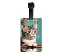 Targhetta per bagagli stampata a forma di gatto curioso, 8,3 × 2,5 cm, materiale resistente ai graffi e impermeabile