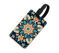 Targhetta per bagagli vintage con fiori mandala, con carta d'identità, in pelle, impermeabile, accessori da viaggio per adulti, donne e uomini