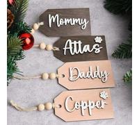 Targhetta per calza di Natale in legno con perline, personalizzata, lettera 3D, in legno, per cestino pasquale, matrimonio, ornamenti natalizi (10 pezzi)
