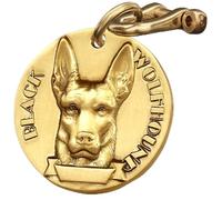 Targhetta per cani 3D personalizzata in rame massiccio - Marchio identificativo inciso per cani con nome e numero di telefono - Lucida, protezione antiossidante durevole (Black Wolf Dog - Brass - a)