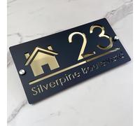 Targhetta per indirizzi personalizzati, numero civico 3D, in acrilico, taglio laser, design moderno, effetto galleggiante, per casa, hotel e appartamento, colore: oro nero