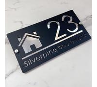 Targhetta per indirizzi personalizzati, numero civico 3D, in acrilico, taglio laser, design moderno, effetto galleggiante, per casa, hotel e appartamento, colore: nero argento