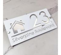 Targhetta per indirizzo personalizzata - Numero civico 3D in acrilico, taglio laser, design moderno con effetto galleggiante, cartello esterno per casa, hotel e appartamento (White Silver)