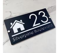 Targhetta per indirizzo personalizzata - Numero civico 3D in acrilico, taglio laser, design moderno con effetto galleggiante, cartello esterno per casa, hotel e appartamento (Black White)