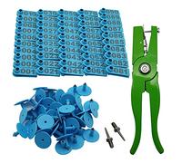 Targhetta per orecchie con pecora, numero 001-100, in plastica, con pinza, applicatore e 2 perni per etichette auricolari (blu, 101-200)