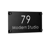 Targhetta per porta in acciaio inox, personalizzabile con indirizzo stradale e cognome, per appartamenti, hotel, negozi, ville, aziende, caffetterie, bar (taglio nero, 35 cm x 17,5 cm)