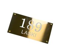 Targhetta per porta in acciaio inox, personalizzabile con indirizzo stradale e cognome, per appartamenti, hotel, negozi, ville, aziende, caffetterie, bar (taglio oro, 40 x 20 cm)