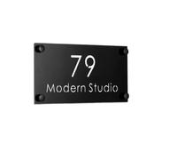 Targhetta per porta in acciaio inox, personalizzabile con indirizzo stradale, lettera cognome, per appartamenti, hotel, negozi, ville, aziende, caffetterie, bar (stampa nera, 20 x 10 cm)