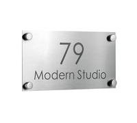Targhetta per porta in acciaio inox, personalizzabile con indirizzo stradale, lettera cognome, per appartamenti, hotel, negozi, ville, aziende, caffetterie, bar (stampa argento, 40 x 20 cm)