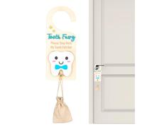 Targhetta per porta in legno, con scritta "Fatina dei denti", contenitore per denti da latte persi, con fessura per soldi, targhetta per maniglia della porta con borsa, simpatico ricordo per decorare