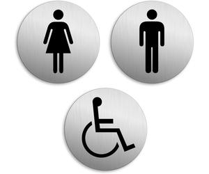 Targhetta per Porta - Toilette WC Donne Uomini Disabili Set Di 3 Targa Ø 75 Mm A