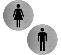 Targhetta per Porta - Toilette WC Donne Uomini Set Di 2 Targa Ø 75 Mm Acciaio In
