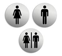 Targhetta per Porta - Toilette WC Donne Uomini Set di 3 Targa Ø 75 mm Alluminio spazzolato auto-adhesiva