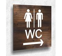 Targhetta per porta WC, freccia destra, effetto legno di quercia scuro, per uomo e donna, con stampa UV, 12 x 12 cm, 3 mm, vetro acrilico - Made in Germany Art. n. E 2100
