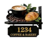 Targhetta personalizzabile 2D con numeri civici e indirizzi in metallo a tema caffetteria, panetteria, decorazione per la casa, regalo per uomini e donne, famiglia, inaugurazione della casa