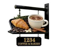 Targhetta personalizzabile 2D con numeri civici e indirizzi in metallo a tema caffetteria, panetteria, decorazione per la casa, regalo per uomini e donne, famiglia, inaugurazione della casa