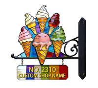 Targhetta personalizzabile con numeri civici e indirizzi in metallo 2D a tema gelato, divertente, decorazione per la casa, regalo per uomini e donne, famiglia, inaugurazione della casa, compleanno