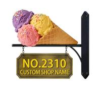 Targhetta personalizzabile con numeri civici e indirizzi in metallo 2D a tema gelato, divertente, decorazione per la casa, regalo per uomini e donne, famiglia, inaugurazione della casa, compleanno