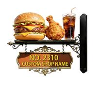 Targhetta personalizzabile in metallo con numero civico e indirizzo in 2D a tema hamburger, divertente, decorazione per la casa, regalo per uomini e donne, famiglia, inaugurazione della casa