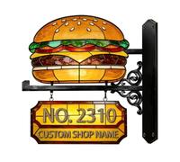 Targhetta personalizzabile in metallo con numero civico e indirizzo in 2D a tema hamburger, divertente, decorazione per la casa, regalo per uomini e donne, famiglia, inaugurazione della casa