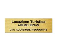 Targhetta Personalizzata Codice CIN Locazione Turistica (100x30 mm) Targa CIN per Case Vacanza, Alloggi Turistici e Strutture Ricettive in Laminato Plastico Oro (10x3 cm) Incisione laser (ORO)