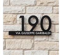 Targhetta Personalizzata da Esterno - Numero Civico in Acrilico con Incisione, Targa per Indirizzo di Consegna, Scegli Tra Colore Pieno e Sfumature Arcobaleno - Regalo Casa(Nero)