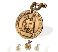 Targhetta Personalizzata per Cane - Targhetta per cani personalizzata con testo inciso su entrambi i lati -incisione laser - Ottone ⌀35-40cm Dog Tag (Husky)
