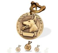 Targhetta Personalizzata per Cane - Targhetta per cani personalizzata con testo inciso su entrambi i lati -incisione laser - Ottone ⌀35-40mm Dog Tag (Doberman Pinscher)