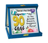 Targhetta Regalo 90 Anni con Glitter - Targa 90 Anni Primo Premio, Trofeo e Gadget per 90° Compleanno, Idea Regalo Originale per Celebrare una Vita Lunga