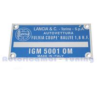 Targhetta Riassuntiva Dati per LANCIA FULVIA RALLYE 1,6 HF