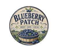 Targhetta rotonda in latta con scritta "Blueberry Patch Farm", 20,3 cm
