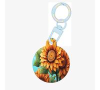 Targhetta rotonda per cani con girasoli sotto il cielo blu, in acrilico, resistente ed elegante, perfetta per animali domestici di piccola e grande taglia