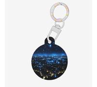 Targhetta rotonda per cani con luci blu nella città di notte, in acrilico, resistente ed elegante, perfetta per animali domestici di piccola e grande taglia