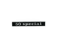 TARGHETTA SCRITTA FREGIO 50 SPECIAL IN FERRO POSTERIORE INCASTRO COMPATIBILE CON VESPA 50 SPECIALDISTANZA PIOLI 10,6 CM
