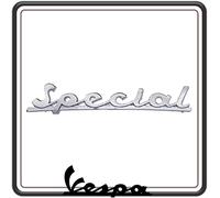 TARGHETTA SCRITTA LOGO STEMMA "SPECIAL" TRAFORATA POSTERIORE PER VESPA 50 SPECIAL.