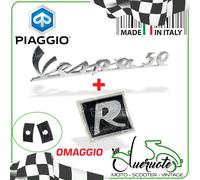 TARGHETTA SCRITTA STEMMA ANTERIORE E POSTERIORE PER VESPA 50 R 1969-1973 PIAGGIO