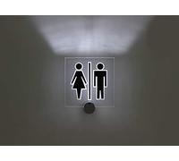 Targhetta segnaletica luminosa in plexiglass BLED WC Uomo-Donna, finitura alluminio spazzolato, dimensione 10x10 cm, spessore 10 mm, completa di distanziale Border LED luce bianca.
