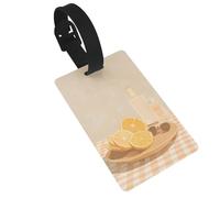 Targhette arancioni su piastra in legno per bagagli, etichette identificative, etichette per valigie, ideali per viaggi e crociere