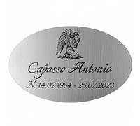 Targhette Commemorative Personalizzate Ricordo per Defunti, Effetto Ottone - Oro e Alluminio - Argento Spazzolato per Cimitero - Loculi, Tombe, Lapiudi e Nicchie (Angelo Argento)