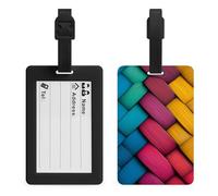 Targhette geometriche in legno liscio blu rosso giallo per bagagli borsa da viaggio valigia nome etichette