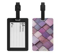 Targhette geometriche in legno liscio lucido viola per bagagli, valigie, bagagli