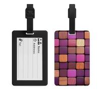 Targhette geometriche in legno viola per bagagli, valigie, bagagli