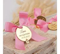 Targhette in acrilico personalizzate a specchio per battesimo, targhette personalizzate in acrilico con placca a croce per bomboniere per prima comunione, celebrazione religiosa, decorazione per