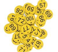Targhette numeriche in plastica, Confezione da 100 etichette con numeri sequenziali in plastica multicolore rotonde da 3,5 cm for giardino, palestra, scuola(Yellow)